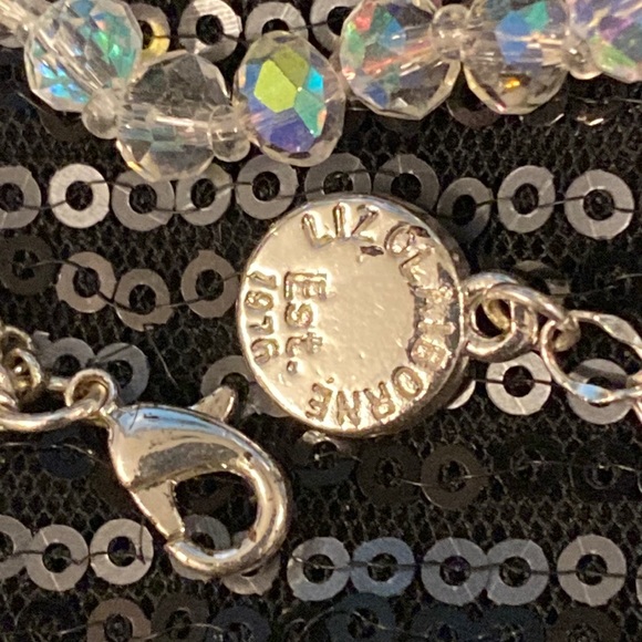 LIZ CLAIBORNE - necklace: triple-tier, multi-sized clear iridescent beads, adj. - Picture 5 of 16